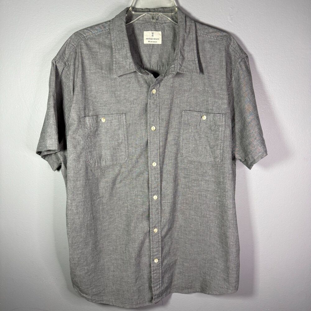 Mutual Weave Mens XXL Gray Chambray Short Sleeve Button Down Shirt Cotton